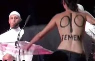 Topless feminists take over Islamist hardline conference on wife-beating in France