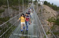 A bridge too far: Terrified tourists struggle to walk across China’s new glass-bottom walkway suspended 600 FEET above the ground