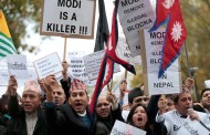 Indian PM confronted by angry protesters in Downing Street